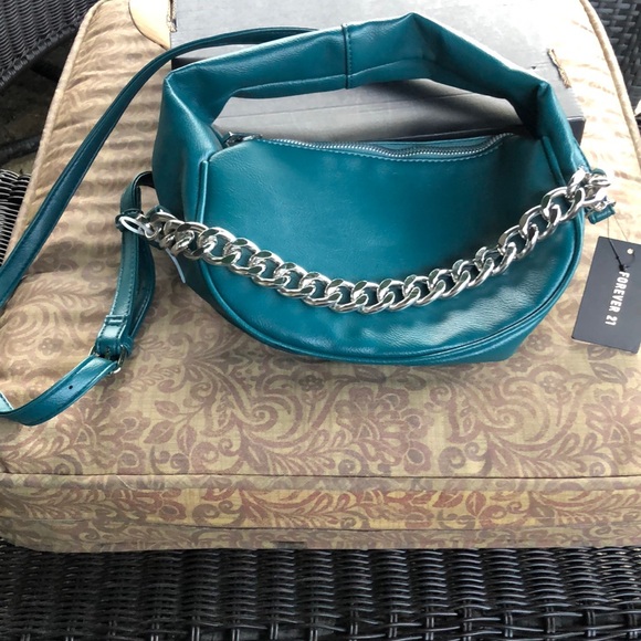 Forever 21 Turquoise Shoulder Bag with Chain Accent - Picture 1 of 7